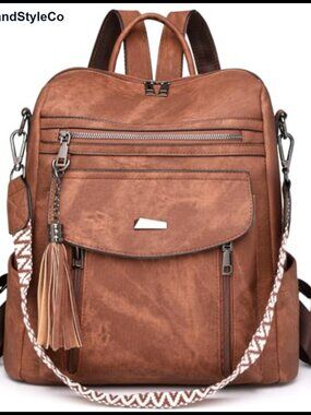 PU Leather Convertible Backpack Purse for Women - Faux Leather Backpack with